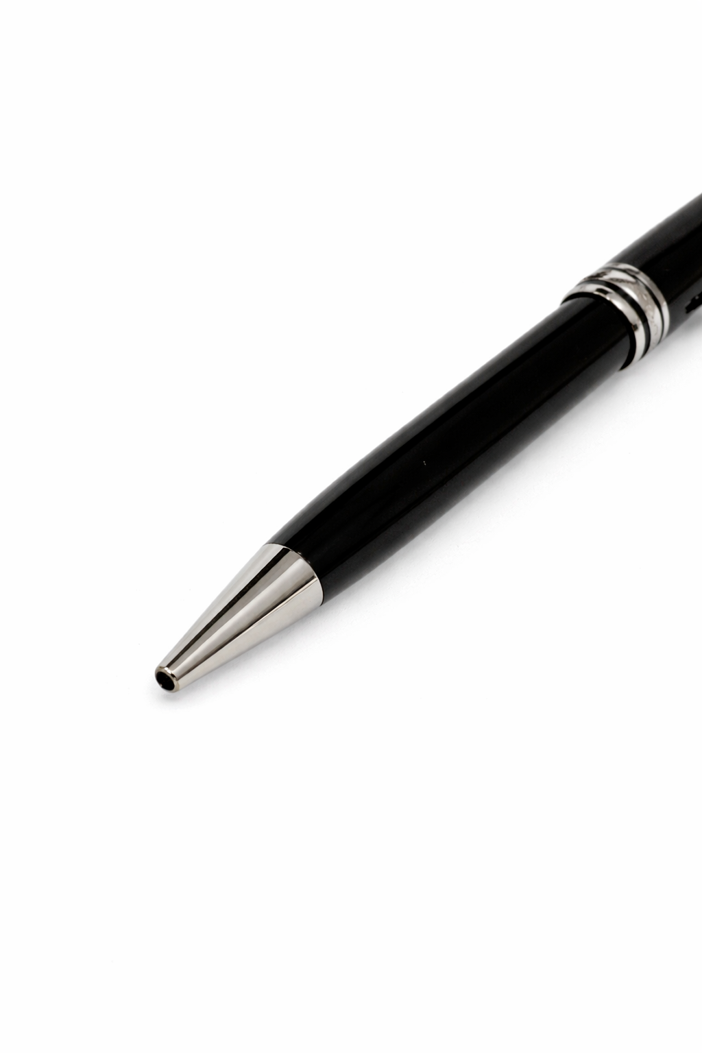 Mont Blanc classique black resin and platinum plated ball point pen.